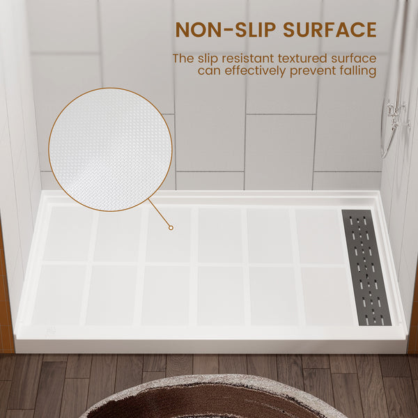 48 in. L x 36 in. /60 in. L x 32 in. W Alcove Shower Pan Base with Right Drain