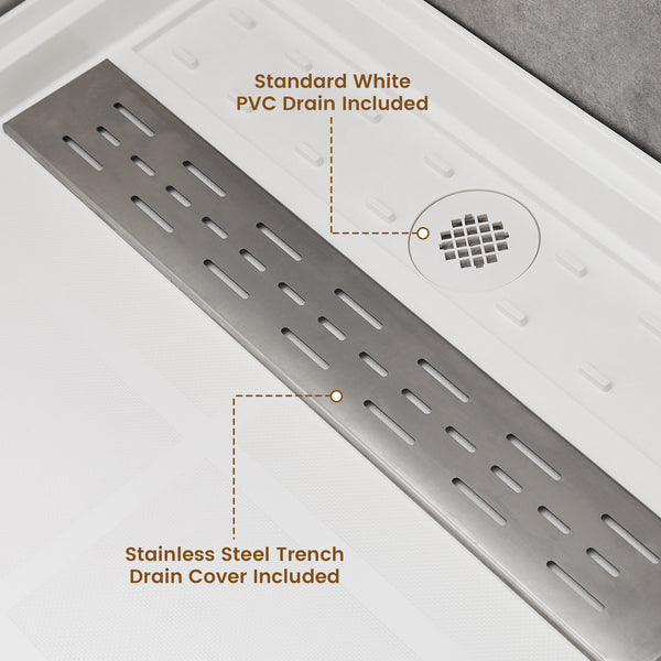 48 in. L x 36 in. /60 in. L x 32 in. W Alcove Shower Pan Base with Right Drain
