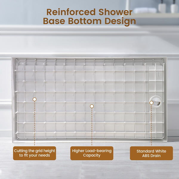 48 in. L x 36 in. /60 in. L x 32 in. W Alcove Shower Pan Base with Right Drain