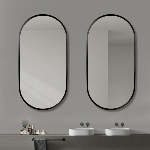 18 in. W x 36 in. H Oval Stainless Steel Framed Wall Bathroom Vanity Mirror in Matte Black/Brushed Gold