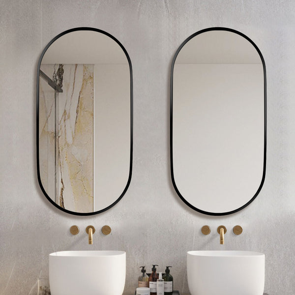 18 in. W x 36 in. H Oval Stainless Steel Framed Wall Bathroom Vanity Mirror in Matte Black/Brushed Gold