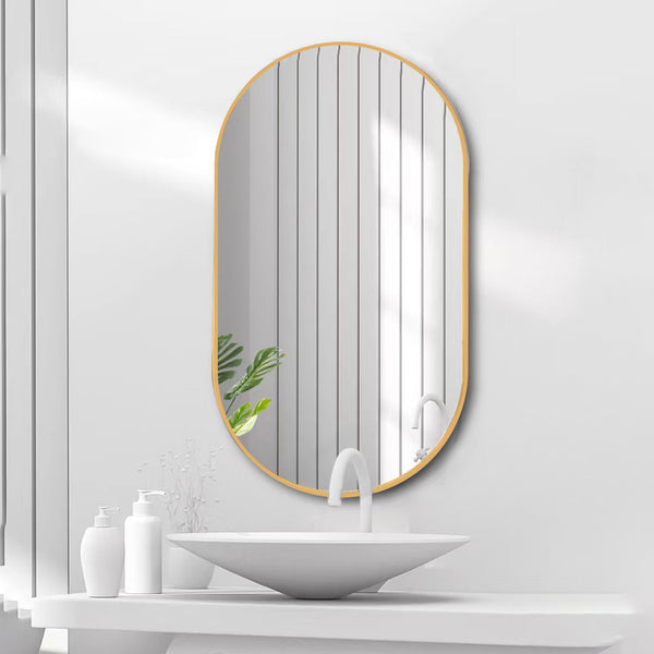 18 in. W x 36 in. H Oval Stainless Steel Framed Wall Bathroom Vanity Mirror in Matte Black/Brushed Gold