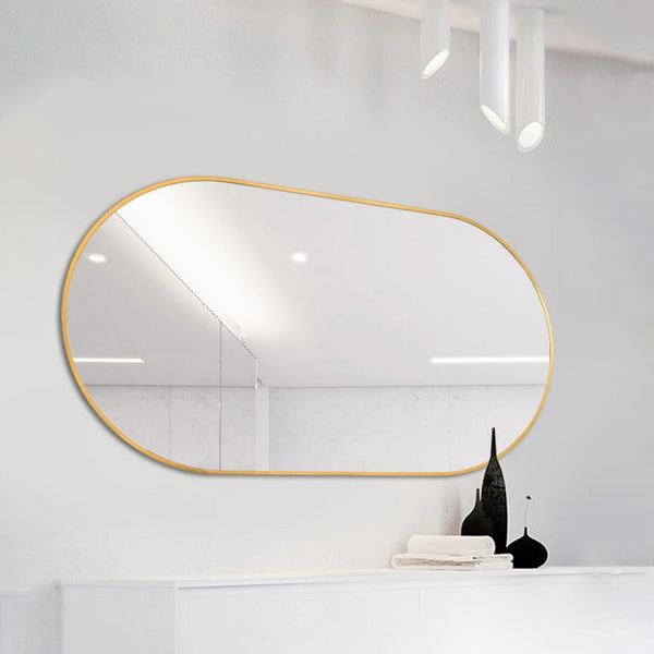 18 in. W x 36 in. H Oval Stainless Steel Framed Wall Bathroom Vanity Mirror in Matte Black/Brushed Gold