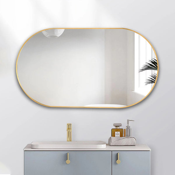 18 in. W x 36 in. H Oval Stainless Steel Framed Wall Bathroom Vanity Mirror in Matte Black/Brushed Gold