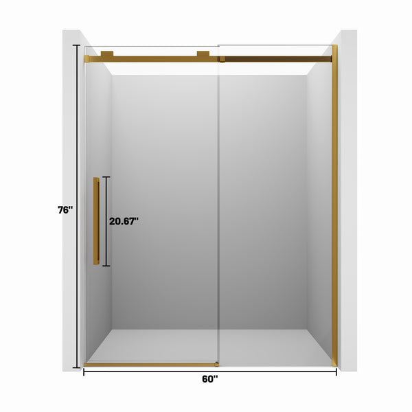 60 in. W x 76 in. H Sliding Frameless Shower Door in Brushed Gold Finish with 3/8 in.(10 mm) Tempered Clear Glass