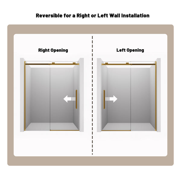 60 in. W x 76 in. H Sliding Frameless Shower Door in Brushed Gold Finish with 3/8 in.(10 mm) Tempered Clear Glass