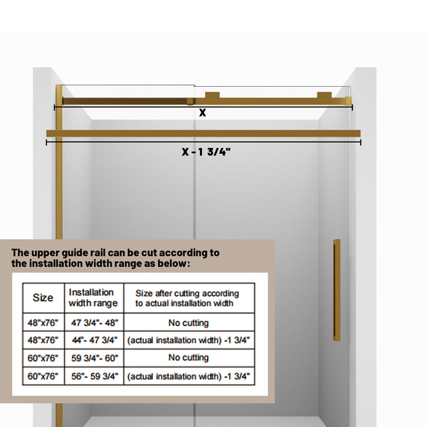 60 in. W x 76 in. H Sliding Frameless Shower Door in Brushed Gold Finish with 3/8 in.(10 mm) Tempered Clear Glass
