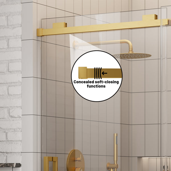 60 in. W x 76 in. H Sliding Frameless Shower Door in Brushed Gold Finish with 3/8 in.(10 mm) Tempered Clear Glass
