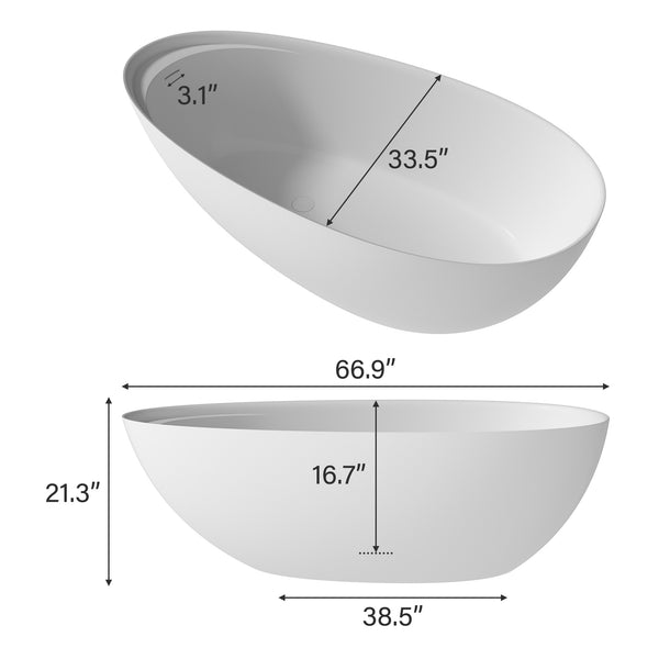 61 in. x 33 in. Solid Surface Freestanding Soaking Bathtub in Matte White with Right Drain and Abrasive Pads