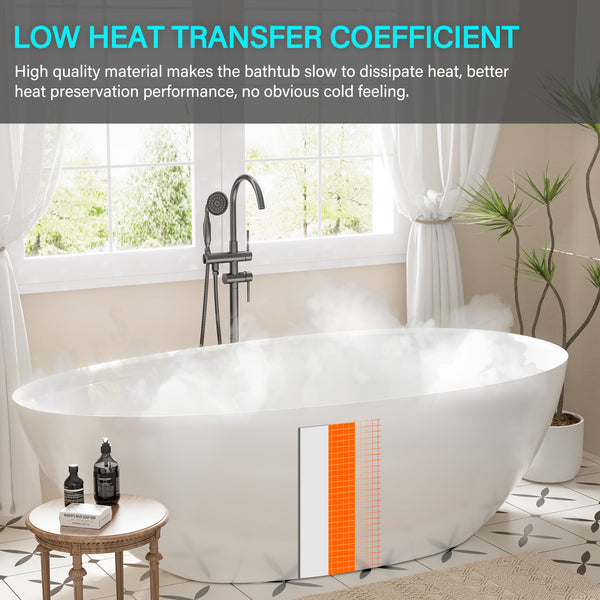 61 in. x 33 in. Solid Surface Freestanding Soaking Bathtub in Matte White with Right Drain and Abrasive Pads