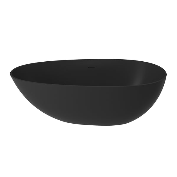 59 in. x 31 in. Solid Surface Freestanding Soaking Bathtub in Matte Black with Drain and Abrasive Pads