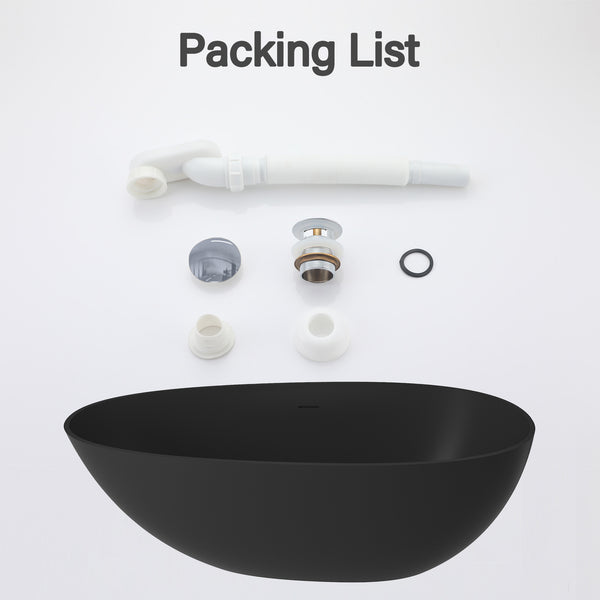 59 in. x 31 in. Solid Surface Freestanding Soaking Bathtub in Matte Black with Drain and Abrasive Pads