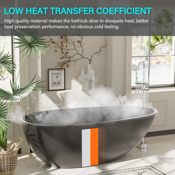 59 in. x 31 in. Solid Surface Freestanding Soaking Bathtub in Matte Black with Drain and Abrasive Pads