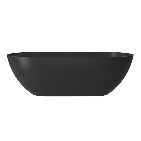 59 in. x 30 in. Solid Surface Freestanding Soaking Bathtub in Matte Black with Drain and Abrasive Pads