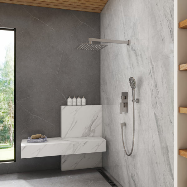 2-Spray Wall Mount 10 in. Fixed Shower Head and Handheld Dual Shower Head 1.8 GPM in Brushed Nickel