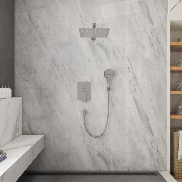 2-Spray Wall Mount 10 in. Fixed Shower Head and Handheld Dual Shower Head 1.8 GPM in Brushed Nickel