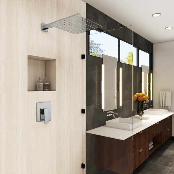 Single-Handle 1-Spray Pattern 10 in. with 1.8 GPM Wall Mount Square Shower Faucet in Brushed Nickel/Chrome/Matte Black (Valve Included)