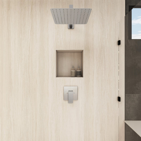 Single-Handle 1-Spray Pattern 10 in. with 1.8 GPM Wall Mount Square Shower Faucet in Brushed Nickel/Chrome/Matte Black (Valve Included)