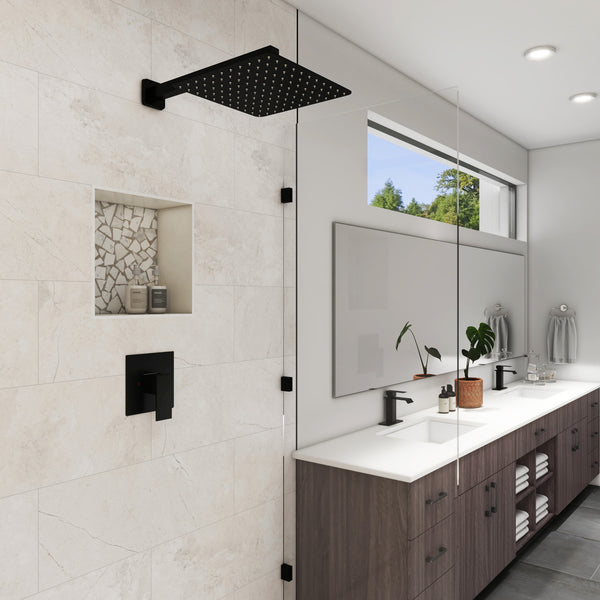 Single-Handle 1-Spray Pattern 10 in. with 1.8 GPM Wall Mount Square Shower Faucet in Brushed Nickel/Chrome/Matte Black (Valve Included)