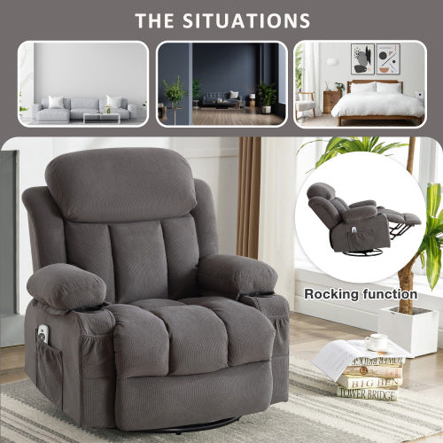 Dimakai Gray Velvet Upholstered Swivel Massage chair