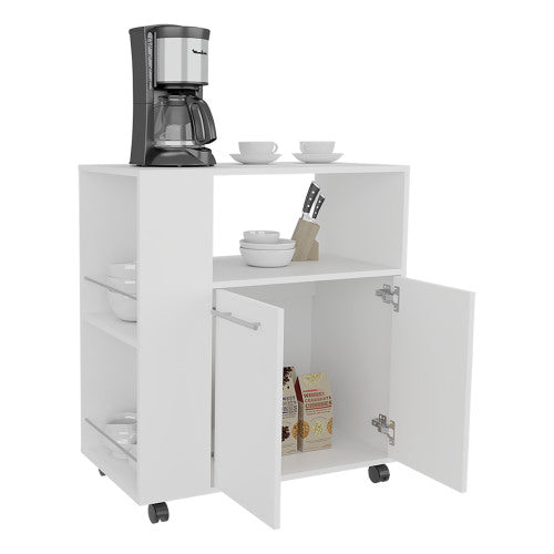 Dimakai White MDF Base with MDF Laminate Top Rolling Kitchen Island