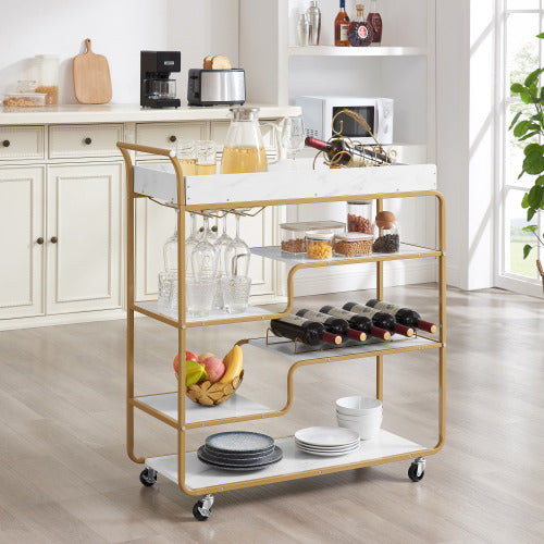 Dimakai White MDF Base with MDF Laminate Top Rolling Kitchen Cart