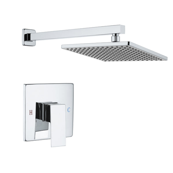 Single-Handle 1-Spray Pattern 10 in. with 1.8 GPM Wall Mount Square Shower Faucet in Brushed Nickel/Chrome/Matte Black (Valve Included)