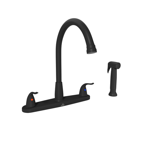 Double Handle Standard Kitchen Faucet with Side Sprayer in Matte Black