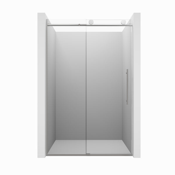 48 in. W x 76 in. H Sliding Frameless Shower Door in Brushed Nickel Finish with 3/8 in.(10 mm) Tempered Clear Glass