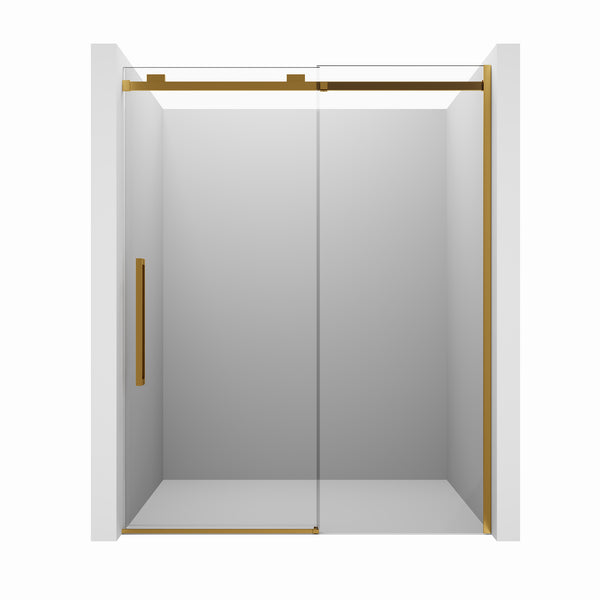 60 in. W x 76 in. H Sliding Frameless Shower Door in Brushed Gold Finish with 3/8 in.(10 mm) Tempered Clear Glass