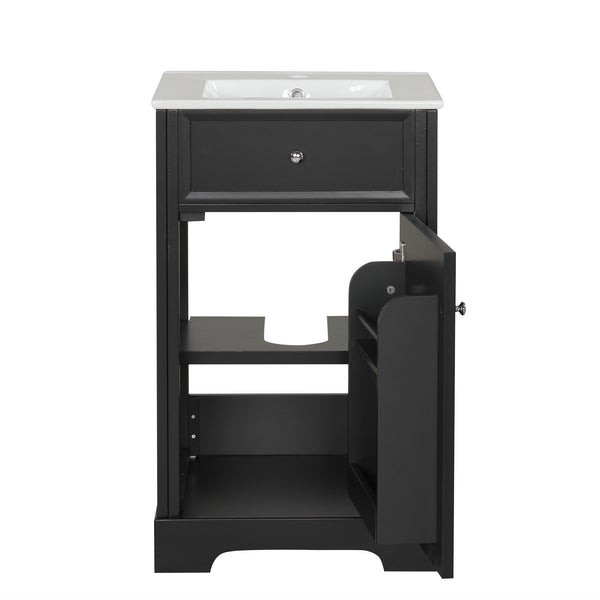 20" Bathroom Vanity with Sink, Bathroom Cabinet with Soft Closing Door, Storage Rack and Adjustable Shelve, Black