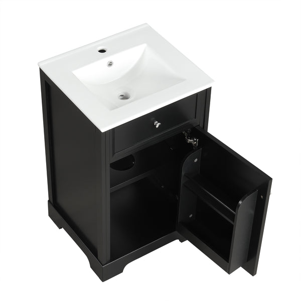20" Bathroom Vanity with Sink, Bathroom Cabinet with Soft Closing Door, Storage Rack and Adjustable Shelve, Black