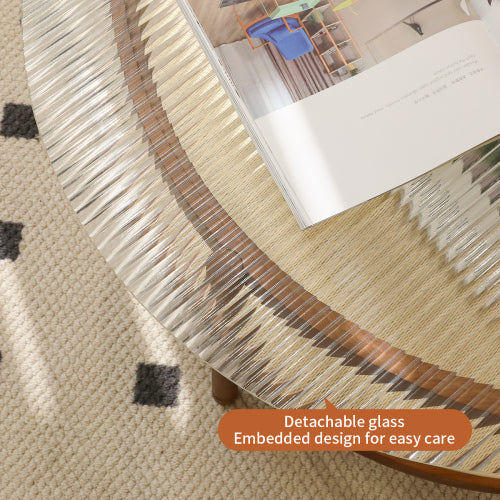 Dimakai 19.7 x 23.6 Inch Brown Glass Round Modern End Table with Storage