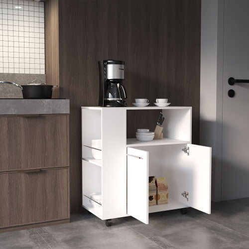 Dimakai White MDF Base with MDF Laminate Top Rolling Kitchen Island