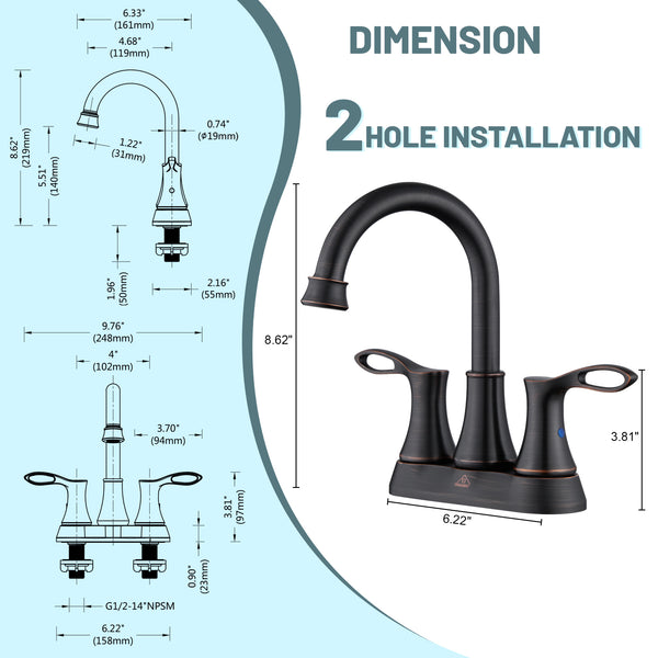 4 in. Centerset Double Handle Bathroom Sink Faucet Lavatory Faucet with Stainless steel Drain in Oil Rubbed Bronze