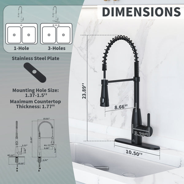 Single Handle Pull Down Sprayer Kitchen Faucet with Touchless Sensor and Intelligent Temperature Display in Matte Black