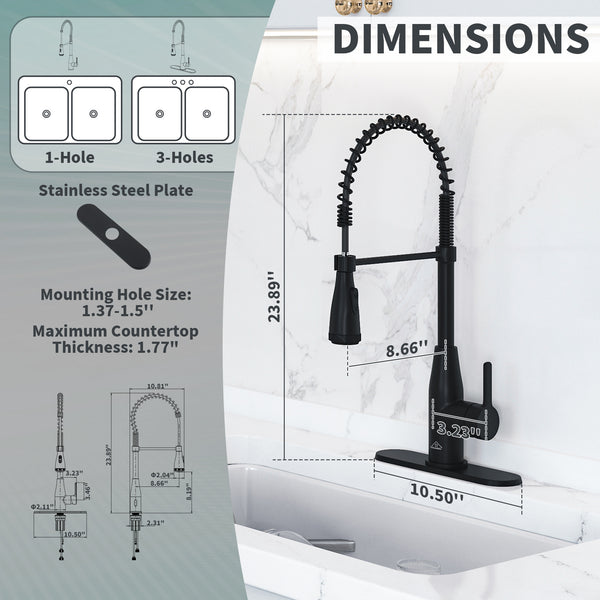 Single Handle Pull Down Sprayer Kitchen Faucet with Touchless Sensor and Four Functions Spray Head in Matte Black
