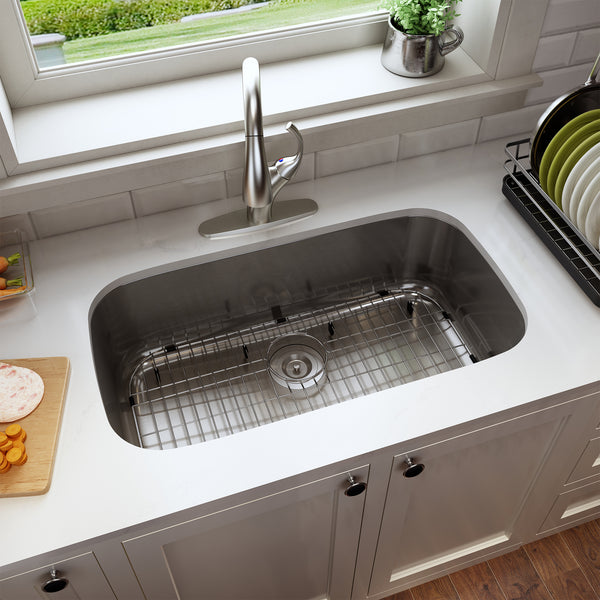 32 in. Undermount Single Bowl 18 Gauge Stainless Steel Kitchen Sink with Bottom Grid and Basket Strainer, cUPC Certified