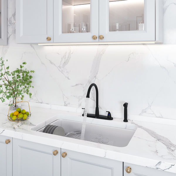 Double Handle Standard Kitchen Faucet with Side Sprayer in Matte Black