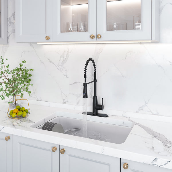 Single Handle Pull Down Sprayer Kitchen Faucet with Touchless Sensor and Intelligent Temperature Display in Matte Black