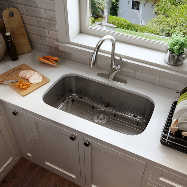 32 in. Undermount Single Bowl 18 Gauge Stainless Steel Kitchen Sink with Bottom Grid and Basket Strainer, cUPC Certified