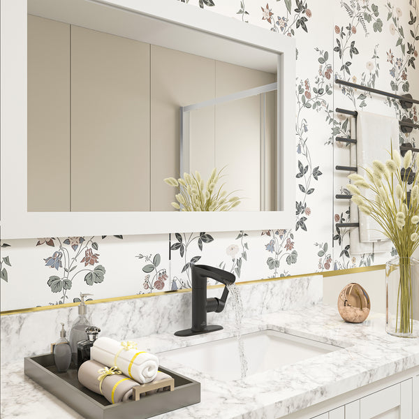 Single Handle Single Hole Bathroom Vanity Sink Waterfall Spout Bathroom Faucet with Filter Particles in Matte Black