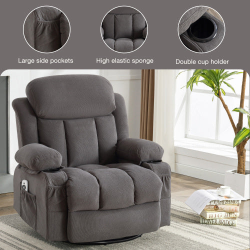 Dimakai Gray Velvet Upholstered Swivel Massage chair