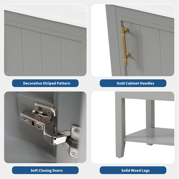 20" Bathroom Vanity with Sink, Bathroom Cabinet with Soft Closing Door, Storage Rack and Open Shelf, Grey/White