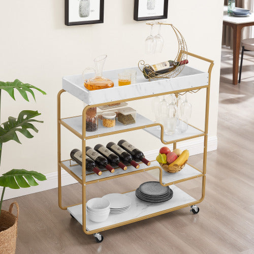 Dimakai White MDF Base with MDF Laminate Top Rolling Kitchen Cart