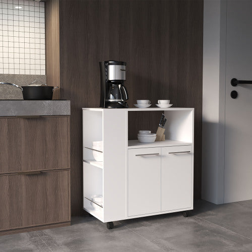 Dimakai White MDF Base with MDF Laminate Top Rolling Kitchen Island
