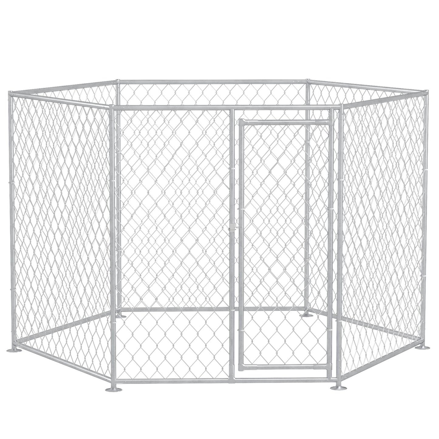 9.2' x 8' x 5.6' Dog Kennel, Outdoor Dog Run with Lockable Door for Medium and Large-Sized Dogs, Silver