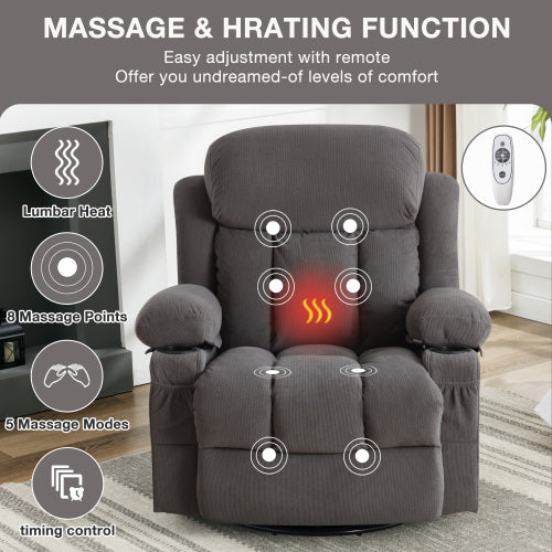 Dimakai Gray Velvet Upholstered Swivel Massage chair