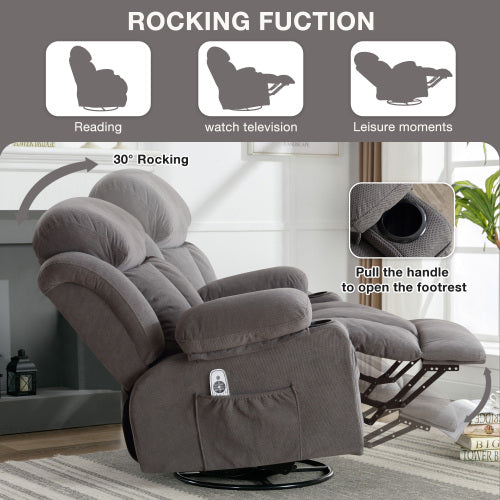 Dimakai Gray Velvet Upholstered Swivel Massage chair