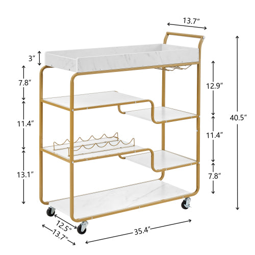 Dimakai White MDF Base with MDF Laminate Top Rolling Kitchen Cart